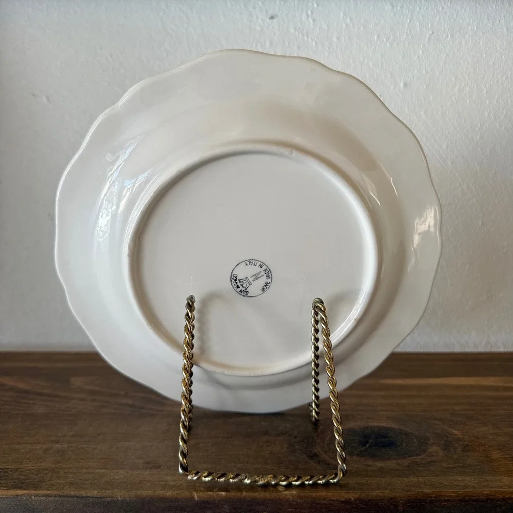 Vintage San Marco Nove Italy Botanical Floral Plate Scalloped Green Rim